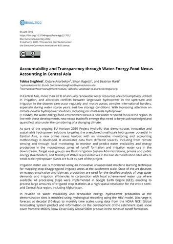 Accountability and Transparency through Water Energy Food Nexus