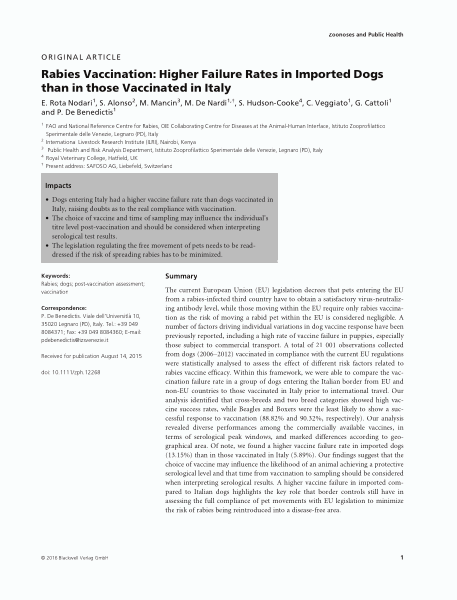 Rabies vaccination: Higher failure rates in imported dogs than in those ...