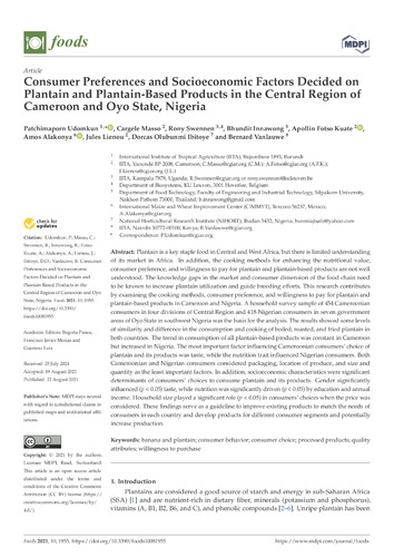 Consumer preferences and socioeconomic factors decided on plantain and  plantain-based products in the central region of Cameroon and Oyo state,  Nigeria