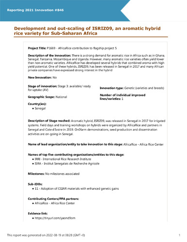 Development and out-scaling of ISRIZ09, an aromatic hybrid rice variety ...