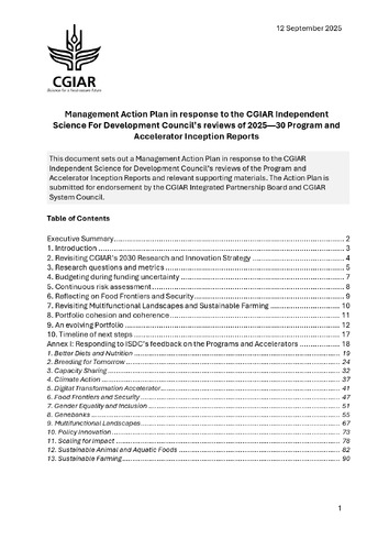 Management Action Plan in response to the CGIAR Independent Science For ...