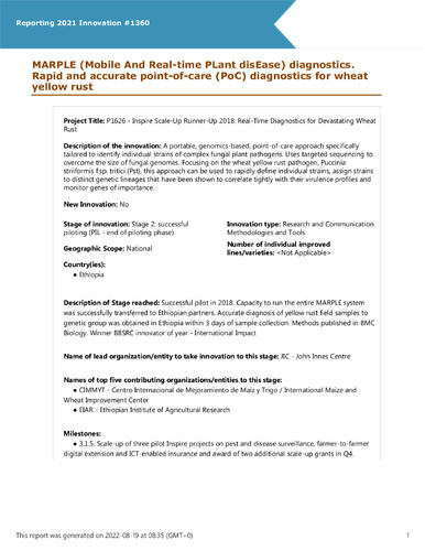 MARPLE (Mobile And Real-time PLant disEase) diagnostics. Rapid and accurate  point-of-care (PoC) diagnostics for wheat yellow rust