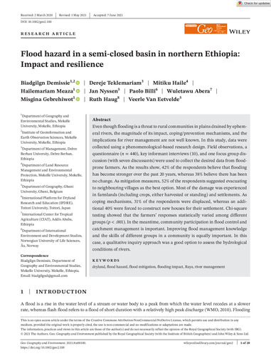 Flood hazard in a semi closed basin in northern Ethiopia Impact