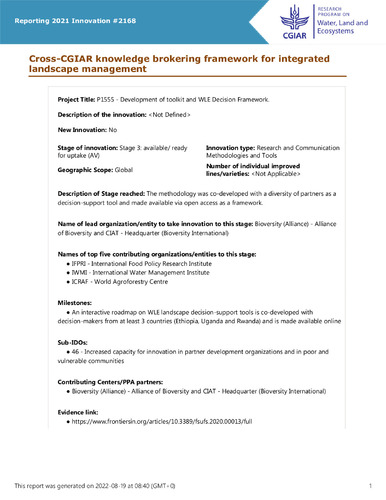 Cross-CGIAR knowledge brokering framework for integrated landscape 