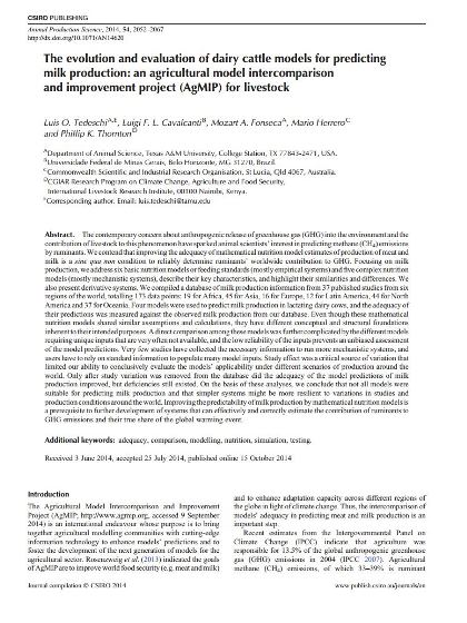 The evolution and evaluation of dairy cattle models for predicting milk ...