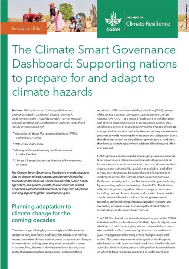 The Climate Smart Governance Dashboard: Supporting Nations To Prepare ...