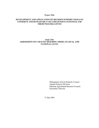 Assessment of capacity building needs at local and national level