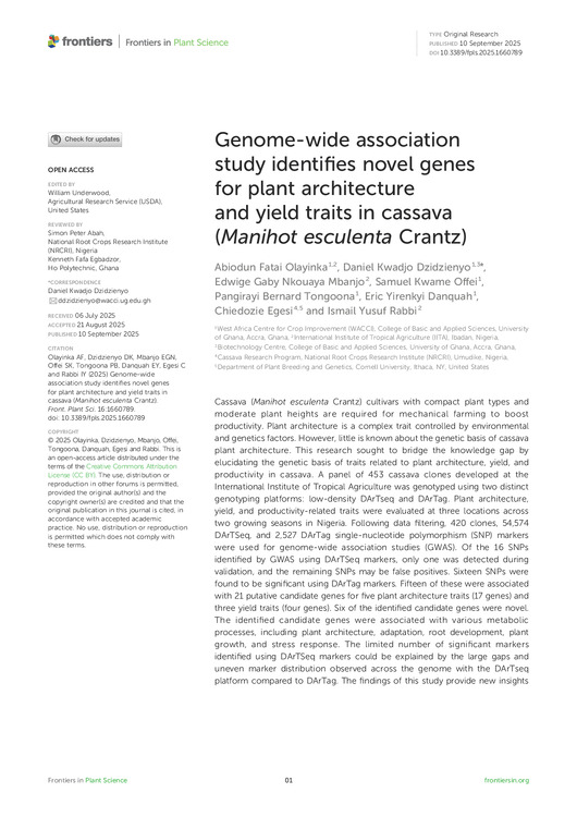 Genome-wide association study identifies novel genes for plant architecture  and yield traits in cassava (Manihot esculenta Crantz)